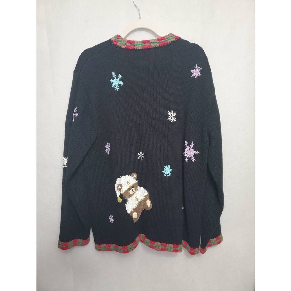 Storybook Knits Vintage Christmas Teddy Bears Ugly Cardigan V Neck Sweater - Picture 9 of 14